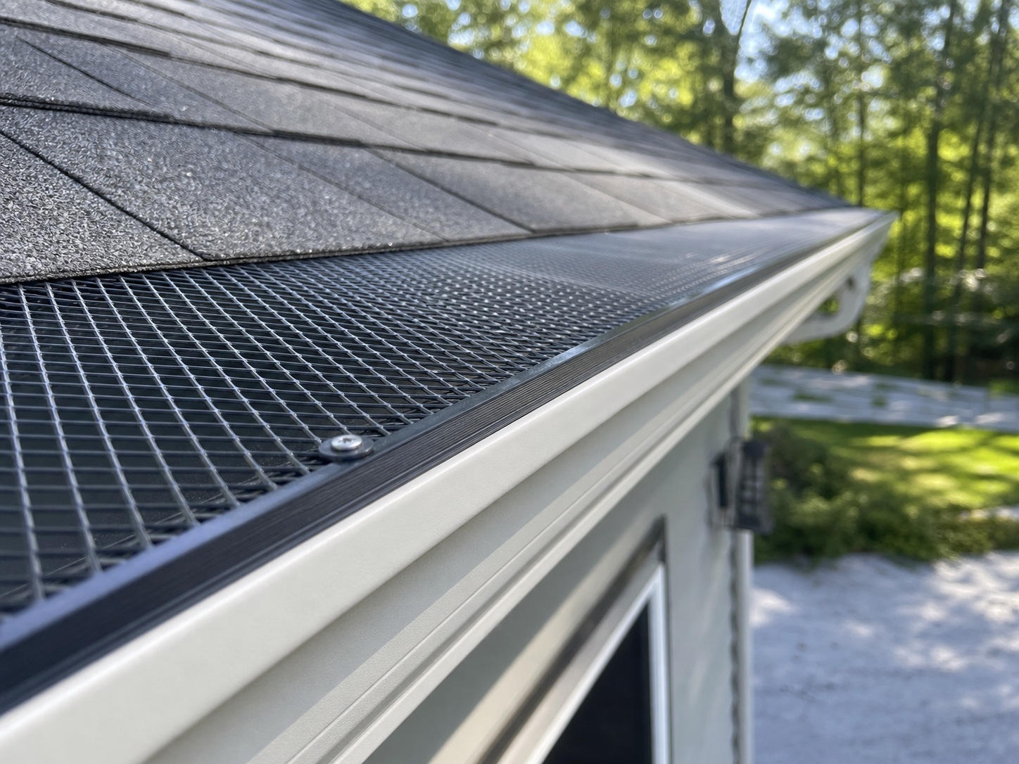 Close-up of gutter guard mesh