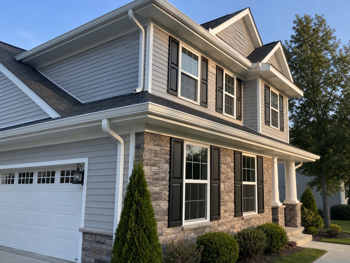 Finished seamless gutters on a home